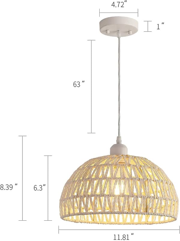 Handwoven Rattan Lamp in Bohemian Style, Minimalist LED Design Suitable for Kitchen Islands, Dining Rooms, Studios, etc. Light Source Not Included.