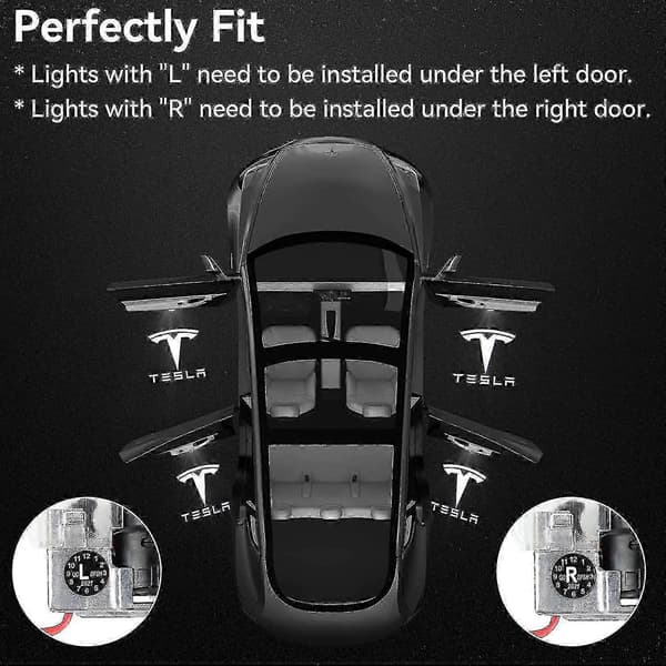 Tesla Model 3 Model Y Model S Model X Dörrlogotyp Projektorlampa, 4 st/förpackning