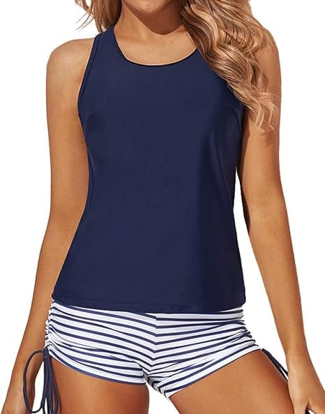 3-delt badedrakt for kvinner, delt badedrakt med tankini-topp og gutteshorts, S