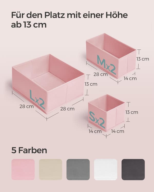 Sæt med 6 skuffeopbevaringsbokse, undertøjsorganisatorer (pink)