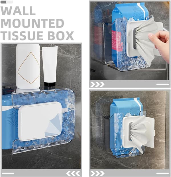 2-pack torkduksförvaringslåda, väggmonterad tissueboxhållare 10.24x4.72x3.94 tum PET-material Elegant design