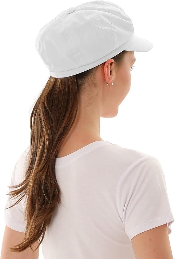Dambasballkeps med brem for kvinner, justerbar flat caps i ensfarget hvit White