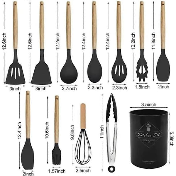 12 pcs Non-stick Cookware Set Silicone Cooking Spatula Kitchen Accessories Green green