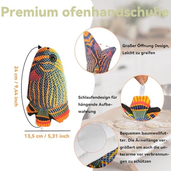 Fun Heat Resistant Oven Mitts for the Kitchen - Non-Slip, Cotton, Hangable