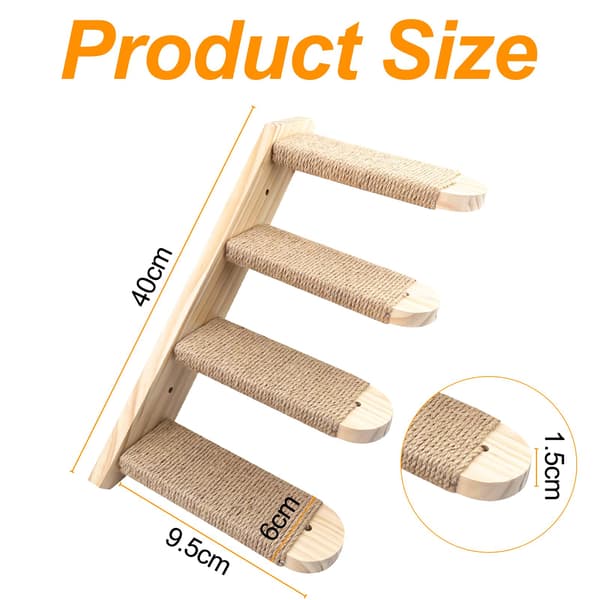 Cat Steps, Ladder with Jute Rope, Wall Shelves, Climbing Wall, Wall Climbing Frame (Supports 20 kg)