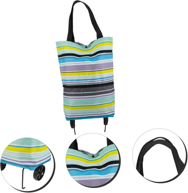 Handlekurver for dagligvarer Vognveske Hjul Gjenbrukbar Handlepose Tote Bag for kvinner