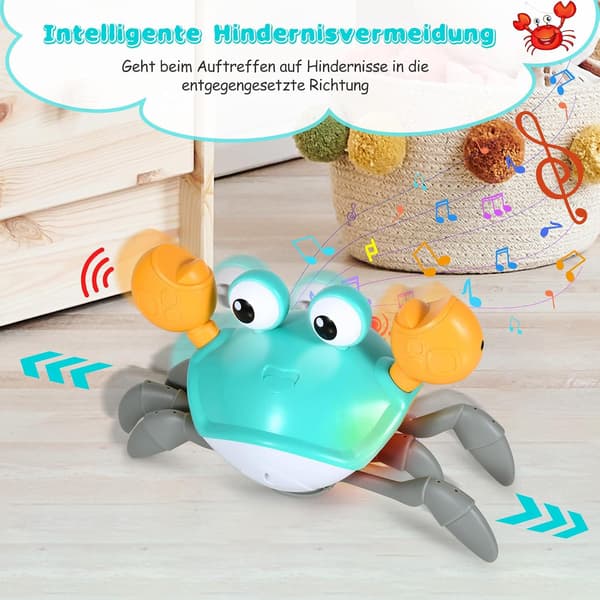Sensorisk krabbe-legetøj, der flygter, legetøj til 1-årige, kravlelegetøj, USB-genopladeligt, gave til børn fra 6 måneder til 5 år, Blå Blue