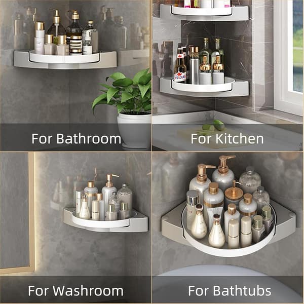 2-piece Corner Shower Caddy 360° Rotating, Drill-Free Adhesive Bathroom Organizer Storage Shelf
