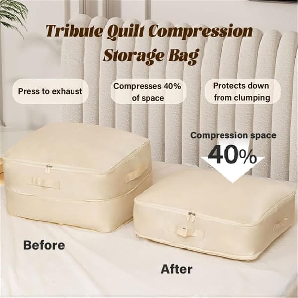 Ultra Compressing Storage Bag, Packing Bags for Down Jacket, Duvet, Clothes, Blankets (Beige, M for Clothes)