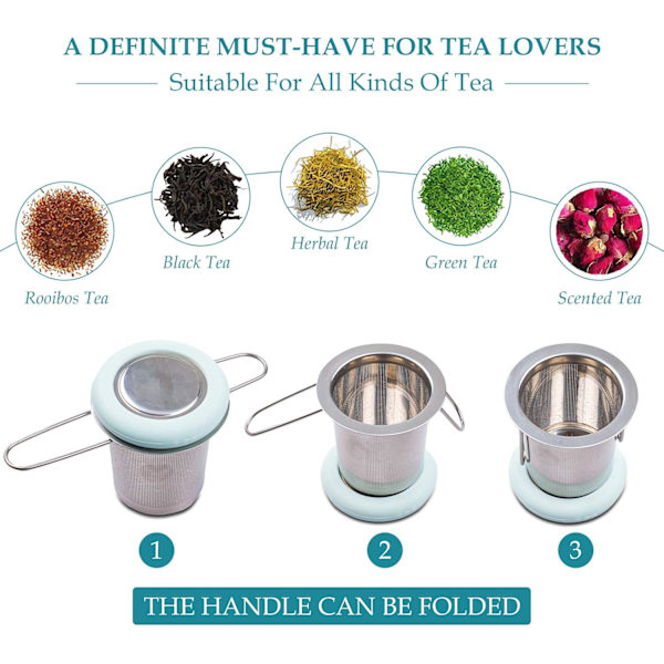 Stainless Steel Tea Strainer with Foldable Handle, Extra Fine Mesh Filter, Brewing Basket with Lid