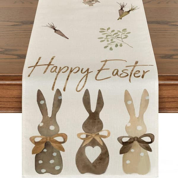 Easter Table Runner Easter Bunny and Carrot Printed Tablecloth, Farmhouse Style Linen Table Runner for Your Easter Decorations (B, One Size)