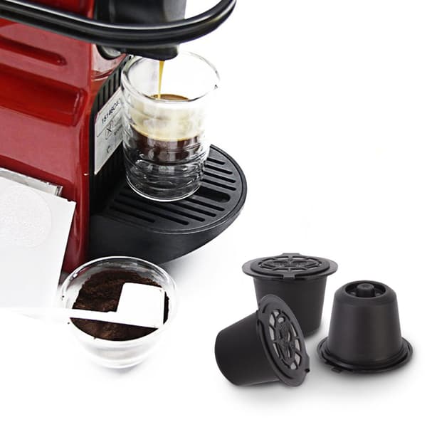 3 gjenbrukbare kaffekapsler til husholdning, påfyllbare kapsler, kopp som passer til Nespresso (svart)