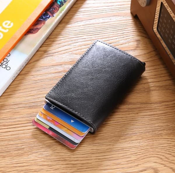 Brown - RFID-protected wallet card holder 5 cards (genuine leather) - Without button