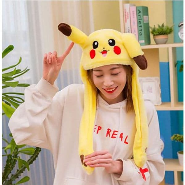 Sjov plys Pikachu-hat, ørebevægelse hop, Cosplay-kostumer