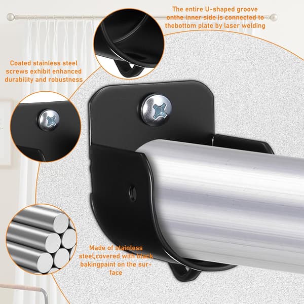 4pcs Wardrobe Rod Flange Sockets Shower Curtain Rod Bracket Iron Solid Color Design Classic Reliable Easy to Install