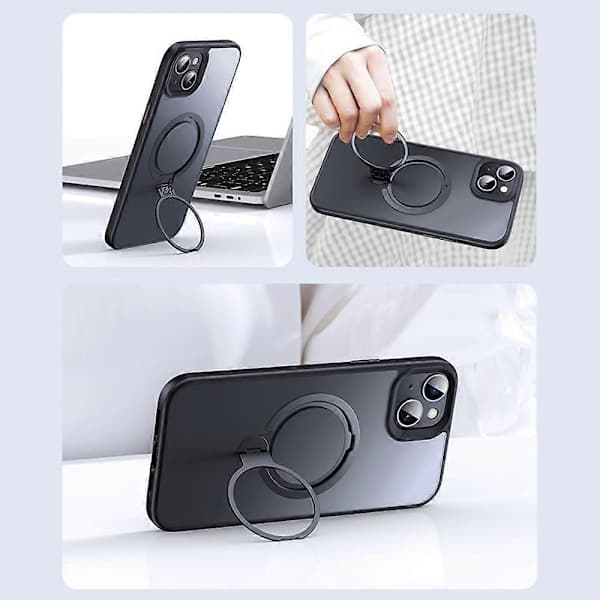 Cover til iPhone 15 Plus med Stativ Mat Bagside Kompatibel med MagSafe