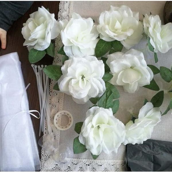 Wedding Car Decoration Ribbon - 11 Artificial White Roses