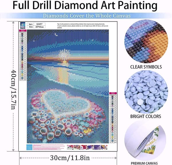 30x40cm, Kärlek Strand 5d diamantmålning strass broderi duk