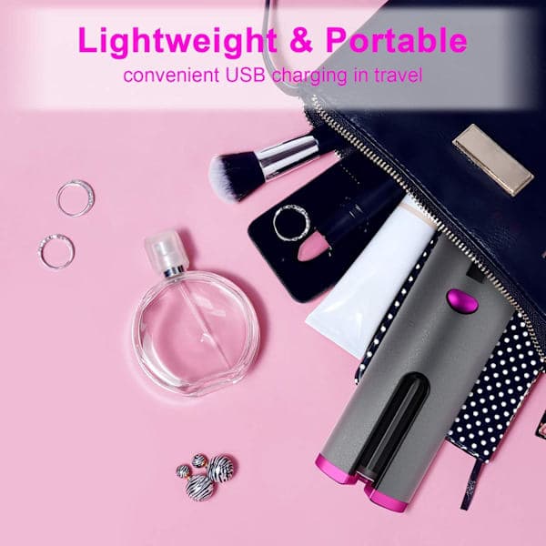 Cordless curling iron with 6 temperature settings, ceramic coating, LCD display, adjustable timer, automatic rotating hair curler