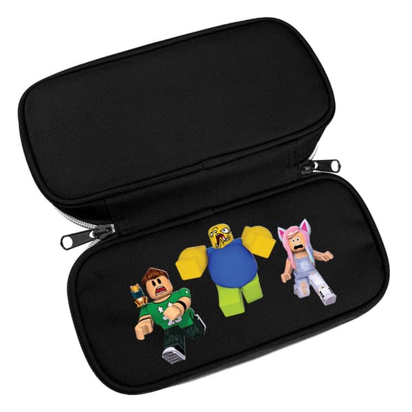 Virtual World Cartoon Print Canvas Pencil Case, Large Capacity Storage Student Pencil Case-5