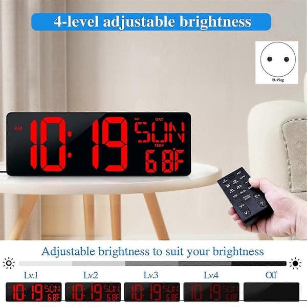 Large Digital Wall Clock 17.2 inch LED Display Timer with Date Week Auto Adjustable Brightness EU P