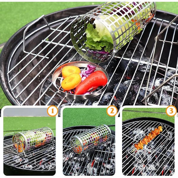 Rolling Outdoor Grill Rolling Grill Basket for Vegetables, Fruit, Multifunctional Round Grill Accessories (2 pcs)