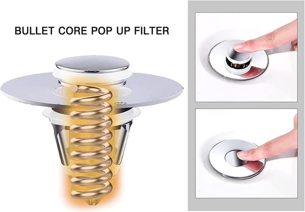 Universal afløbsprop til badeværelse, pop-up-prop med si til 32-42 mm afløbshul, trykstilprop i rustfrit stål til vask