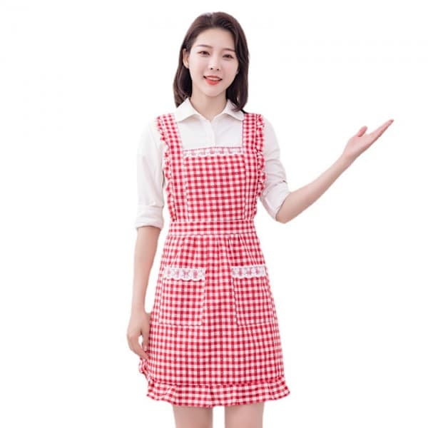Apron Kitchen Baking Aprons Vintage Women's Aprons Red Plaid Ruffle