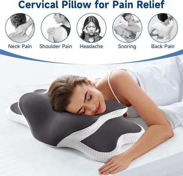Ergonomisk Cervikal Memory Foam Pude til Side-, Ryg- og Mavesovere, 65 * 40 * 14/10cm