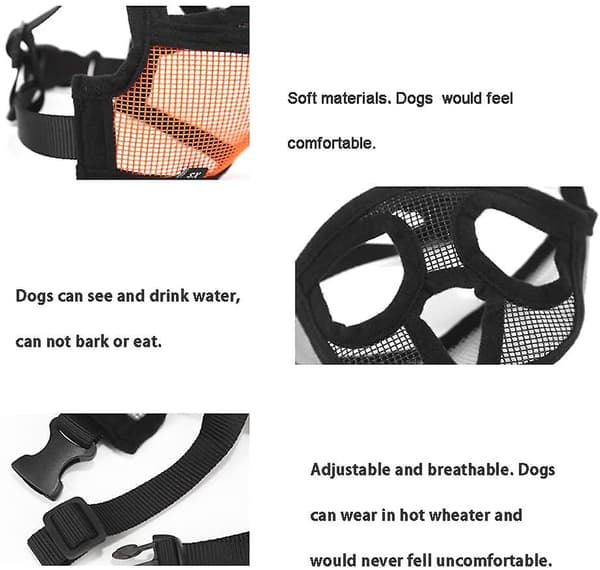 Mesh Dog Muzzle, Short Snout, Adjustable, Breathable, Bulldog Muzzle for Biting, Chewing, Barking, Dog Mask, Orange, M