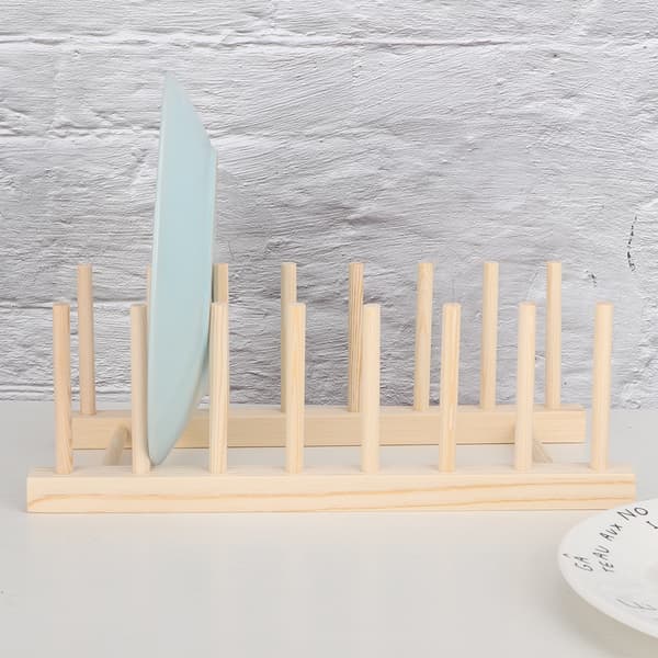 Wooden Dish Rack, 7 Slots, Sink Drainer for Kitchen Utensils and Plates