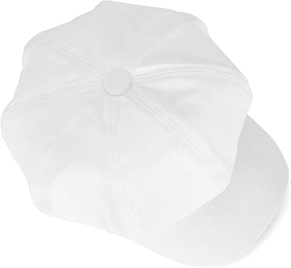 Dambasballkeps med brem for kvinner, justerbar flat caps i ensfarget hvit White