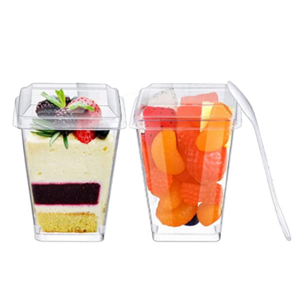 Clear Dessert Cups with Lids, Reusable, Trapezoidal, Transparent, Easy to Clean, Parfait Appetizer Cup for Fruit Ice Cream