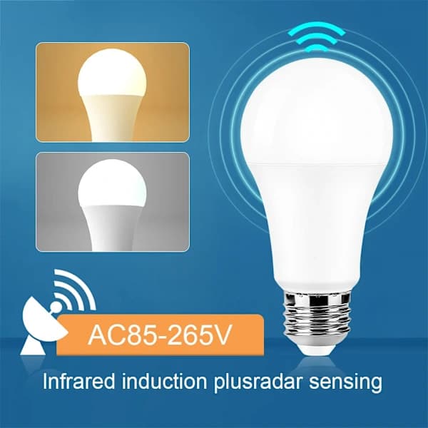 LED-sensorradarpære – 6-20W smart E27 bevægelsessensor automatisk tænd/sluk – Vælg styrke & farve