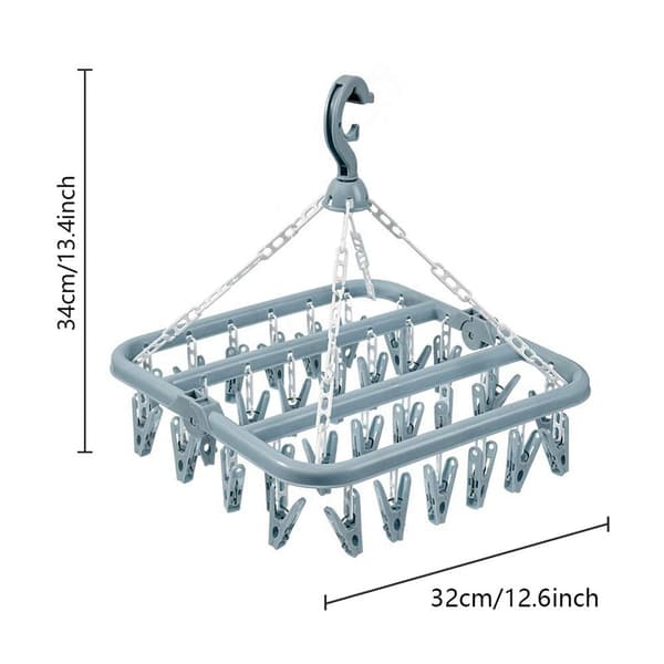 Clothes Drying Hanger with 32 Clips and Foldable Sock Holder