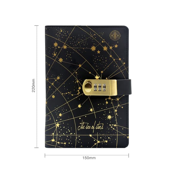 Creative Leather Journal with Combination Lock (Star Pattern), A5 Secret Password Notebook
