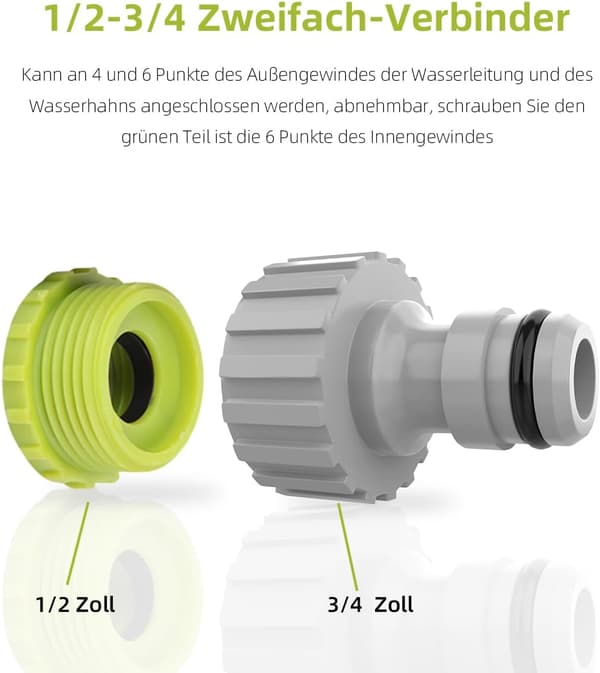 2-in-1-hanaliitin - 4 kpl, 1/2” ja 3/4” puutarhan hanaliitin, letkuliitinsarja