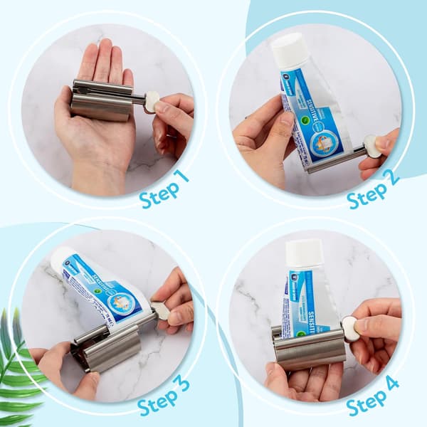 2 pcs, Silver Toothpaste Tube Squeezer, Toothpaste Roller Press Tool Metal Toothpaste Holder for Bathroom