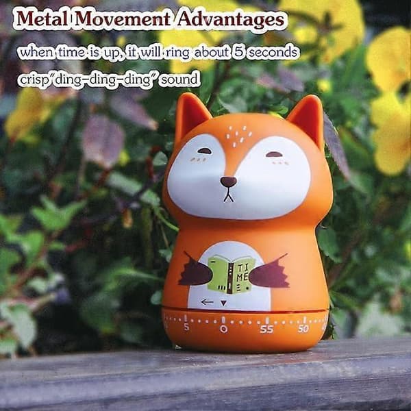 Mechanical Kitchen Timer, Cute Animal Timer for Kids, Wind Up 60 Minute Manual Countdown Timer for Classroom, Home, Study, and Cooking (Orange Fox)