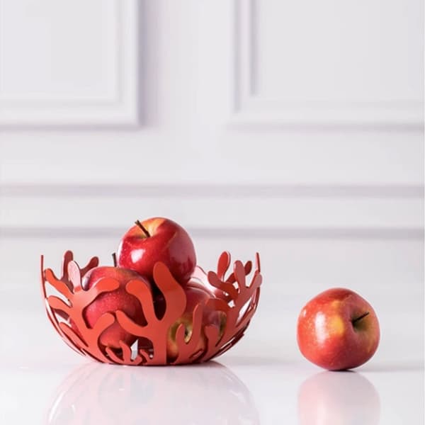 Frugtskål i stålfarve med rød epoxyharpiks, 25 cm