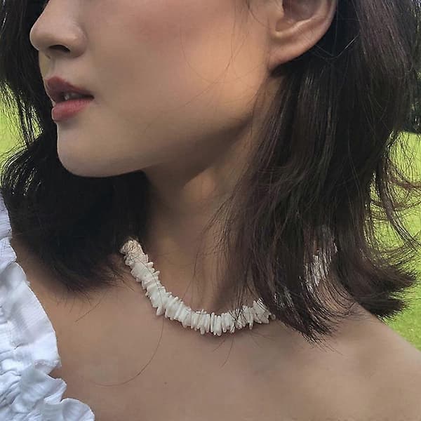 Puka Shell Necklace Adjustable White Mussel Chips Seashell Hawaiian Summer Beach Jewelry Standard Standard