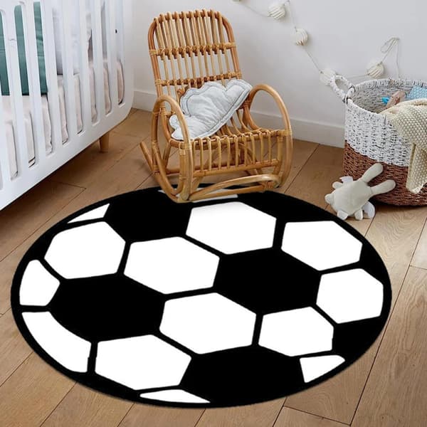 Round Football Rug Floor Protector for Office Chair Black White Polyester
