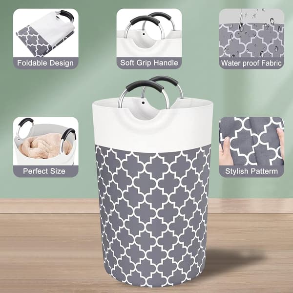 Laundry Basket, 82L Large Waterproof Foldable Dirty Laundry Hamper, Laundry Basket for Bathroom Grey Grey
