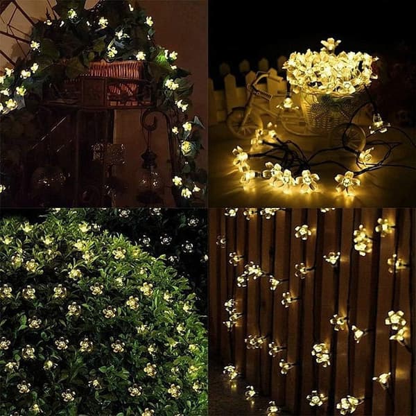 6.5m Warm White Solar LED Flower Lights, String Lights for Garden Decorations, Wedding, Christmas Party