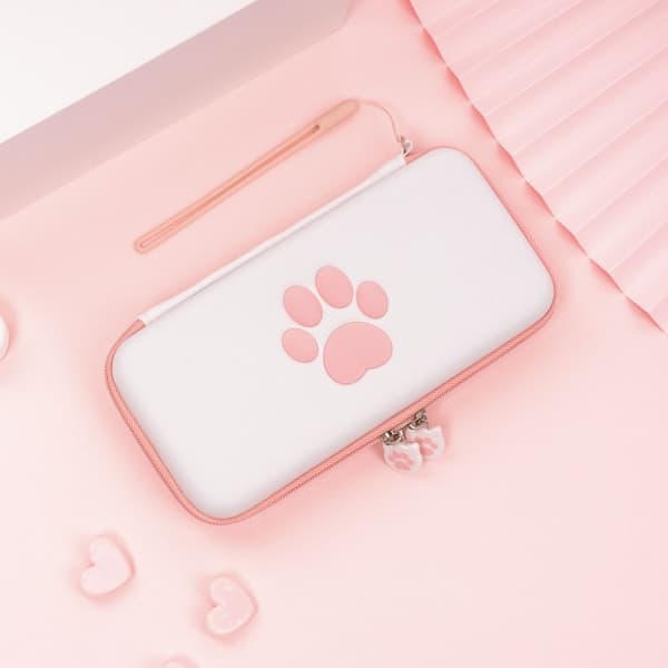 Sweet Cat Paw Travel Case Compatible Hard Shell Portable Storage Bag for Switch Console Controllers and Game Accessories