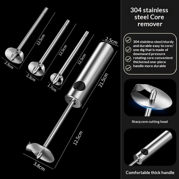 4-piece Stainless Steel Core Remover Set Kitchen Tool for Fruit Vegetables Silver silver