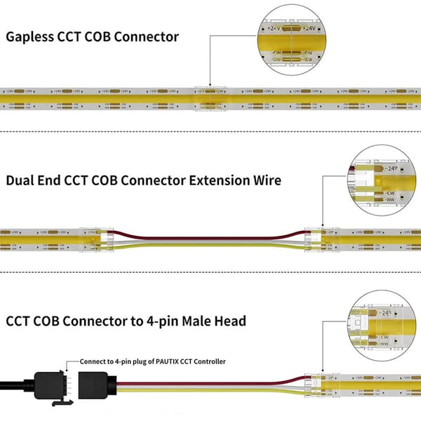 10mm Connectors for 3-Pin COB Light Solderless Terminal Extension Connection Kit