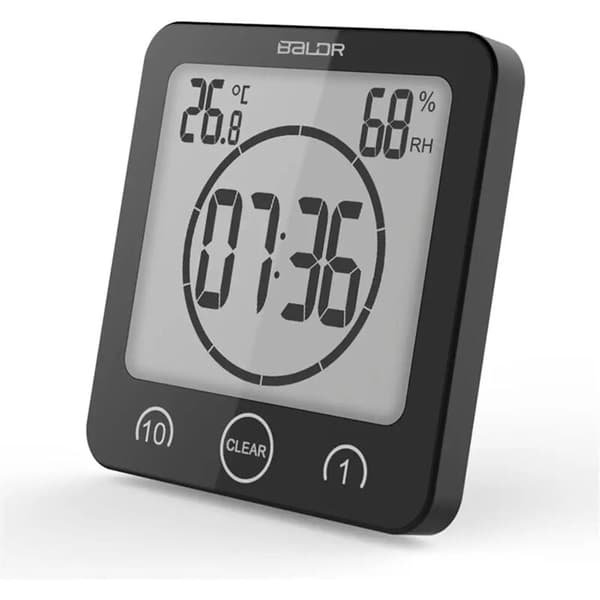 Badeværelsesur, bruse-timer, digitalt ur, vandtæt køkken-timer med hygrometertermometer til brusebad, køkken, makeup