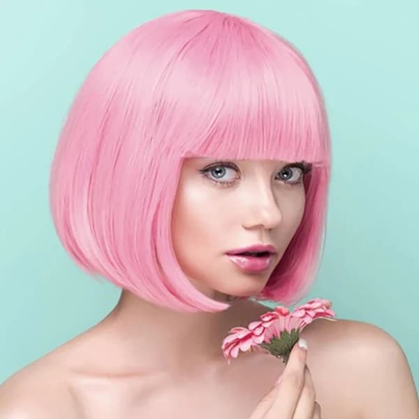 Barbie Rosa Peruk Kort Rak Bob Hår Högtemperaturfiber