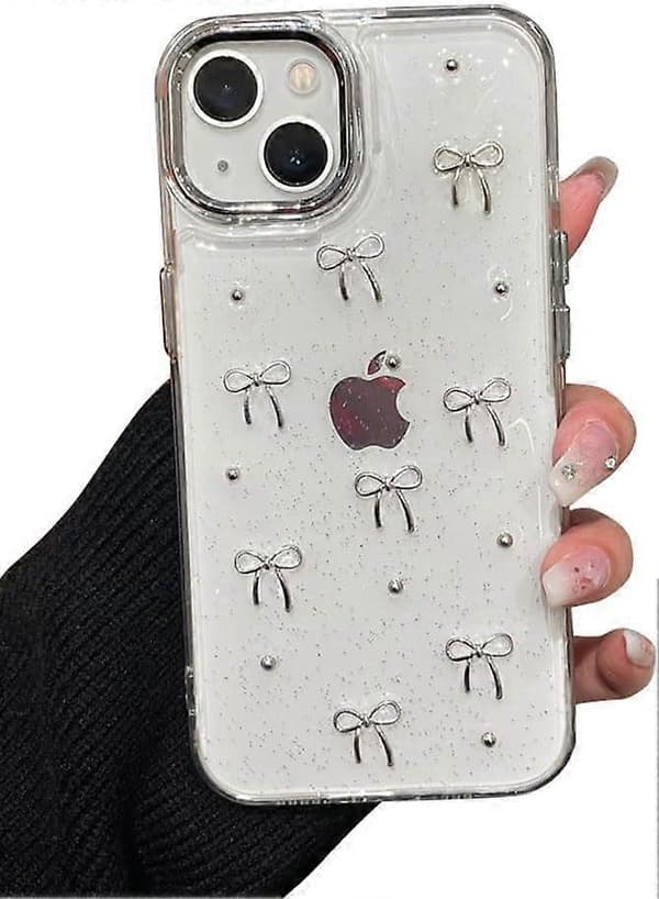 1. mobilskall for iPhone 15, glitrende 3D-rosett mobilskall
